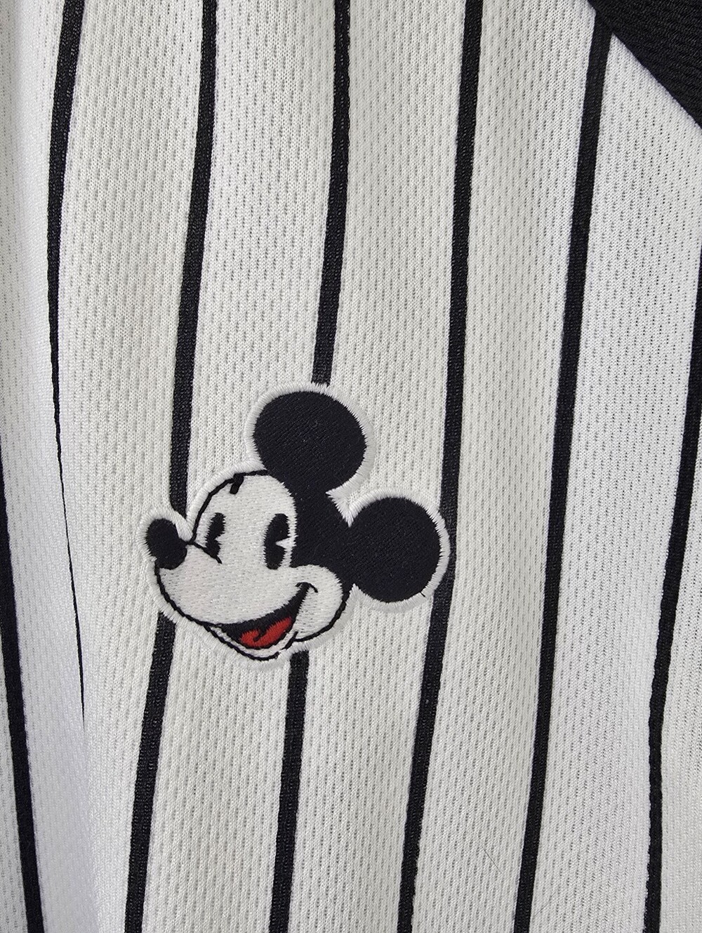 Men's Black & White  DISNEY Pinstripe Baseball Shirt with Mickey - Picture 5 of 11